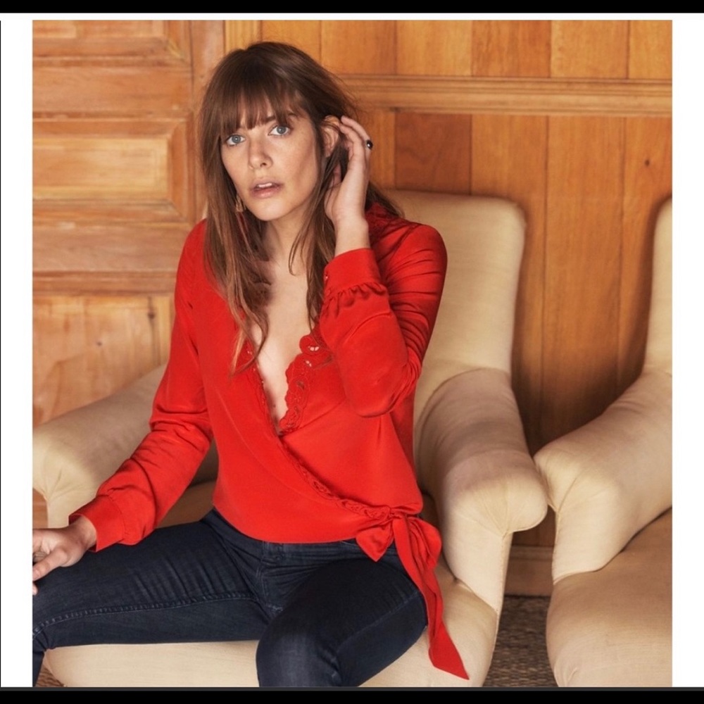 Sézane Elina lace front wrap blouse - FR 40/US6-8